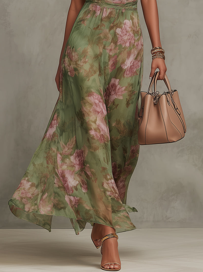Valisse™ Elegante vestido largo halter con estampado floral