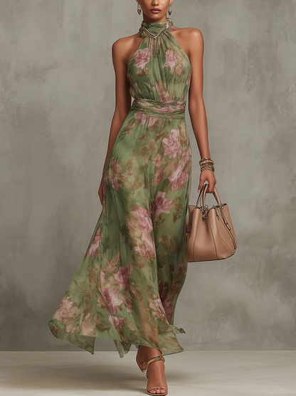 Valisse™ Elegante vestido largo halter con estampado floral