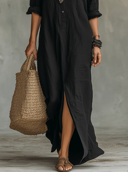 Lucíaᵀᴹ Vestido largo negro con botones frontales