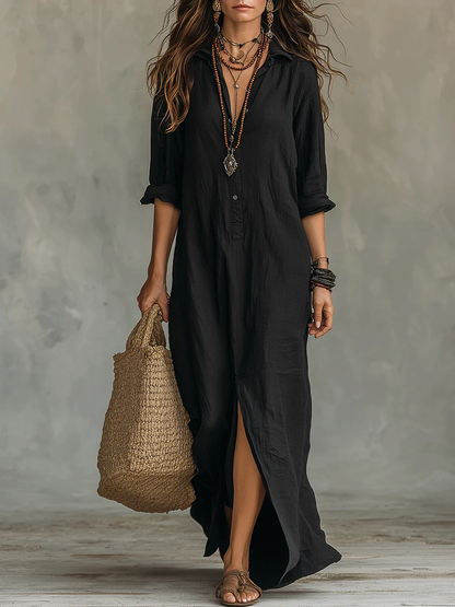 Lucíaᵀᴹ Vestido largo negro con botones frontales