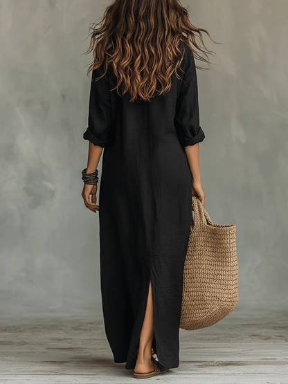Lucíaᵀᴹ Vestido largo negro con botones frontales