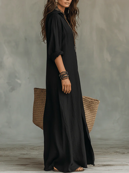 Lucíaᵀᴹ Vestido largo negro con botones frontales