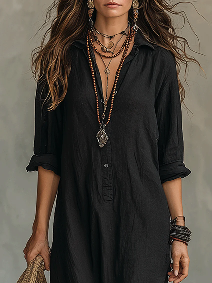 Lucíaᵀᴹ Vestido largo negro con botones frontales