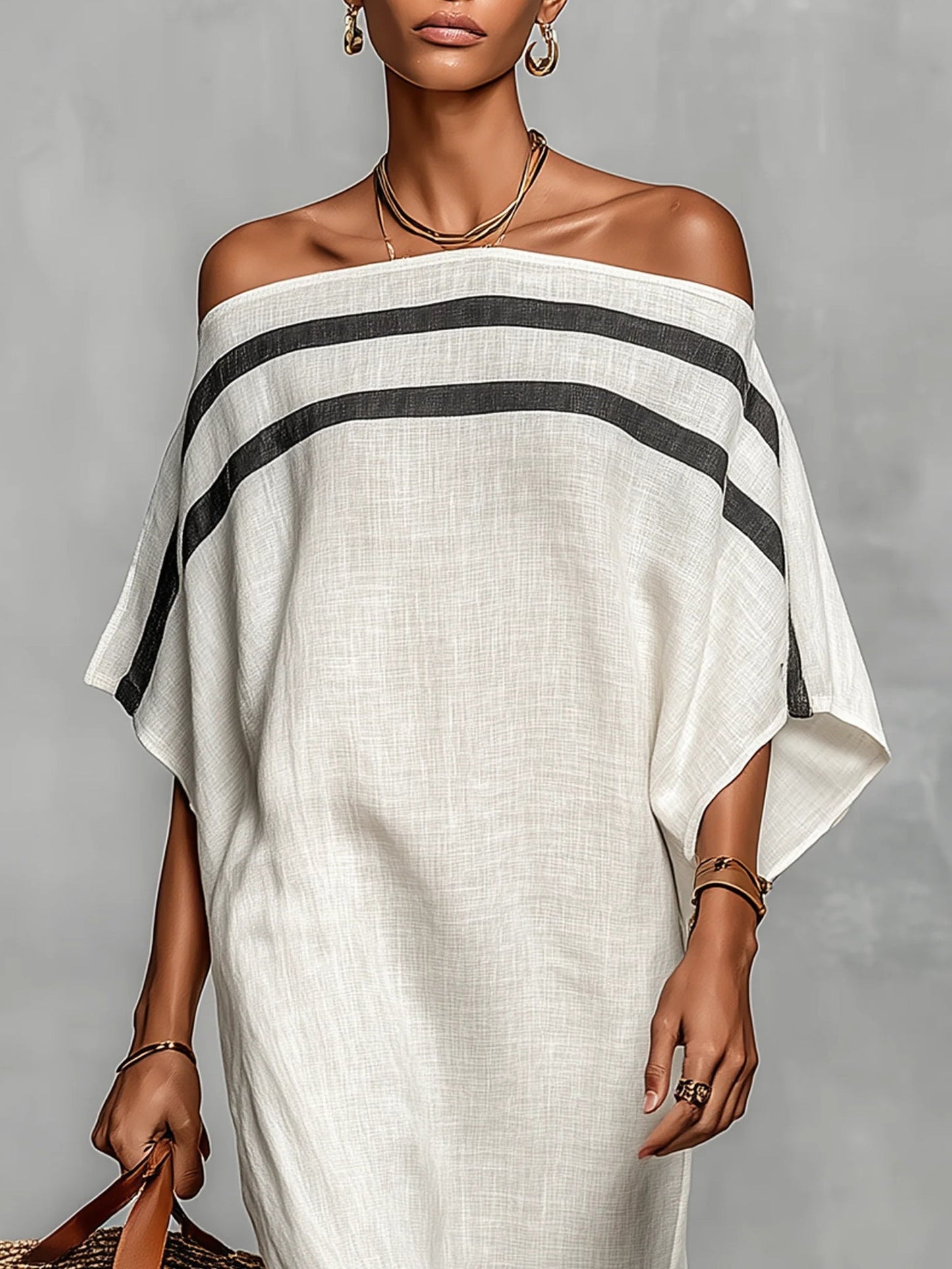 Eveline™ Vestido largo con hombros descubiertos y mangas tipo murciélago
