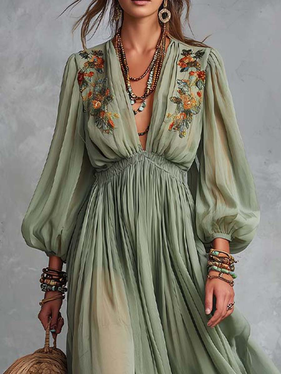 Ireneᵀᴹ Vestido largo con estampado floral estilo bohemio