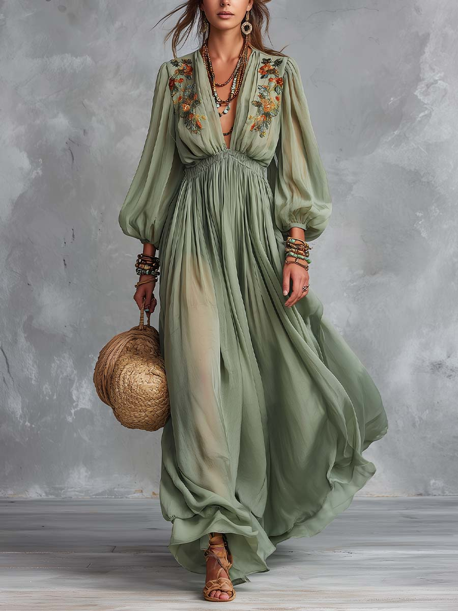 Ireneᵀᴹ Vestido largo con estampado floral estilo bohemio
