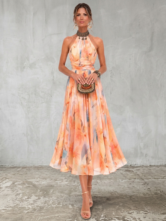 Aurora™ Vestido con estampado de acuarela y cuello halter