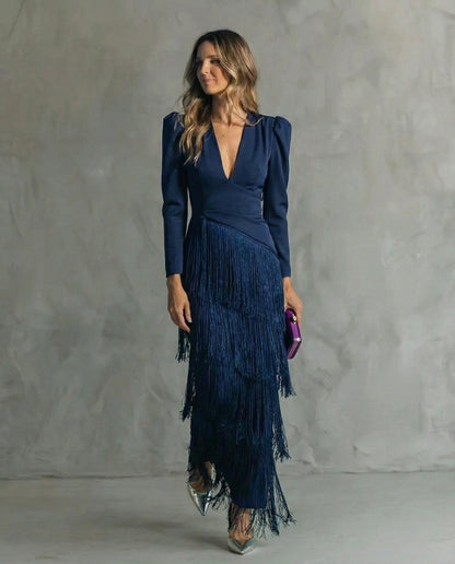 Belmira™ Elegante vestido con mangas con flecos