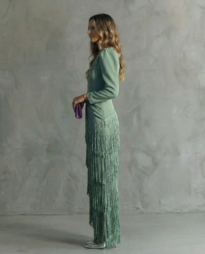 Belmira™ Elegante vestido con mangas con flecos