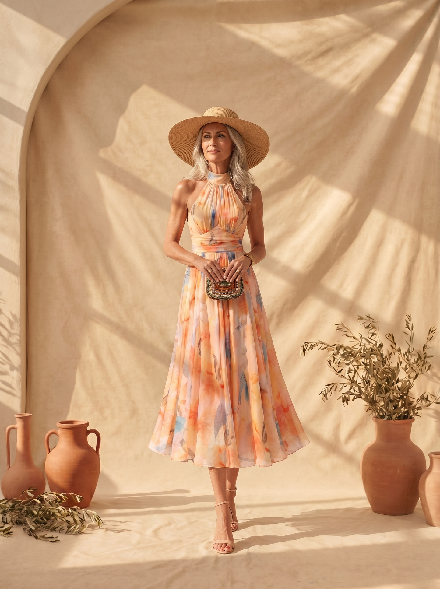 Mavira™ Vestido con escote halter y estampado de acuarela