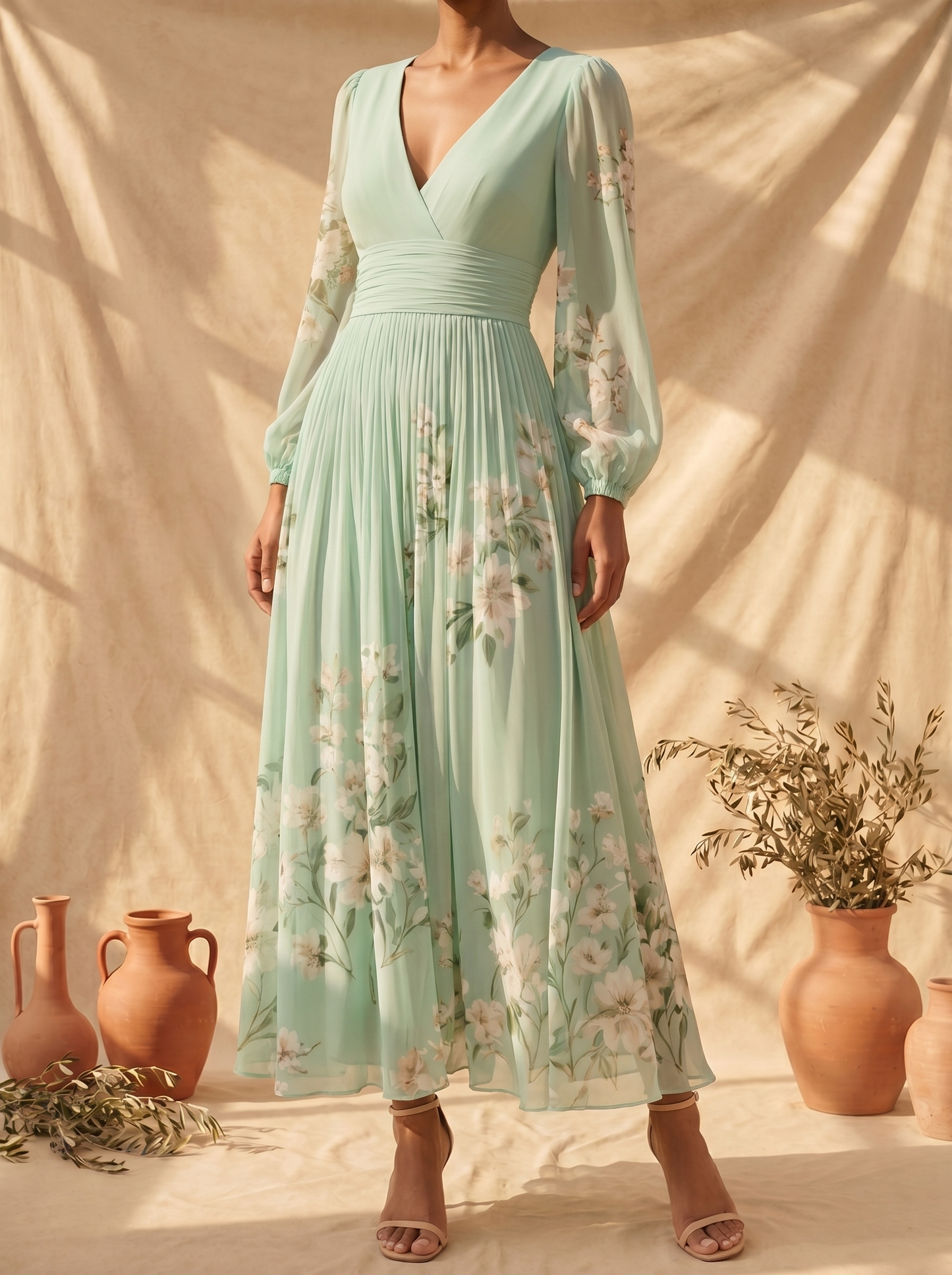 Elviana™ Vestido midi floral verde claro