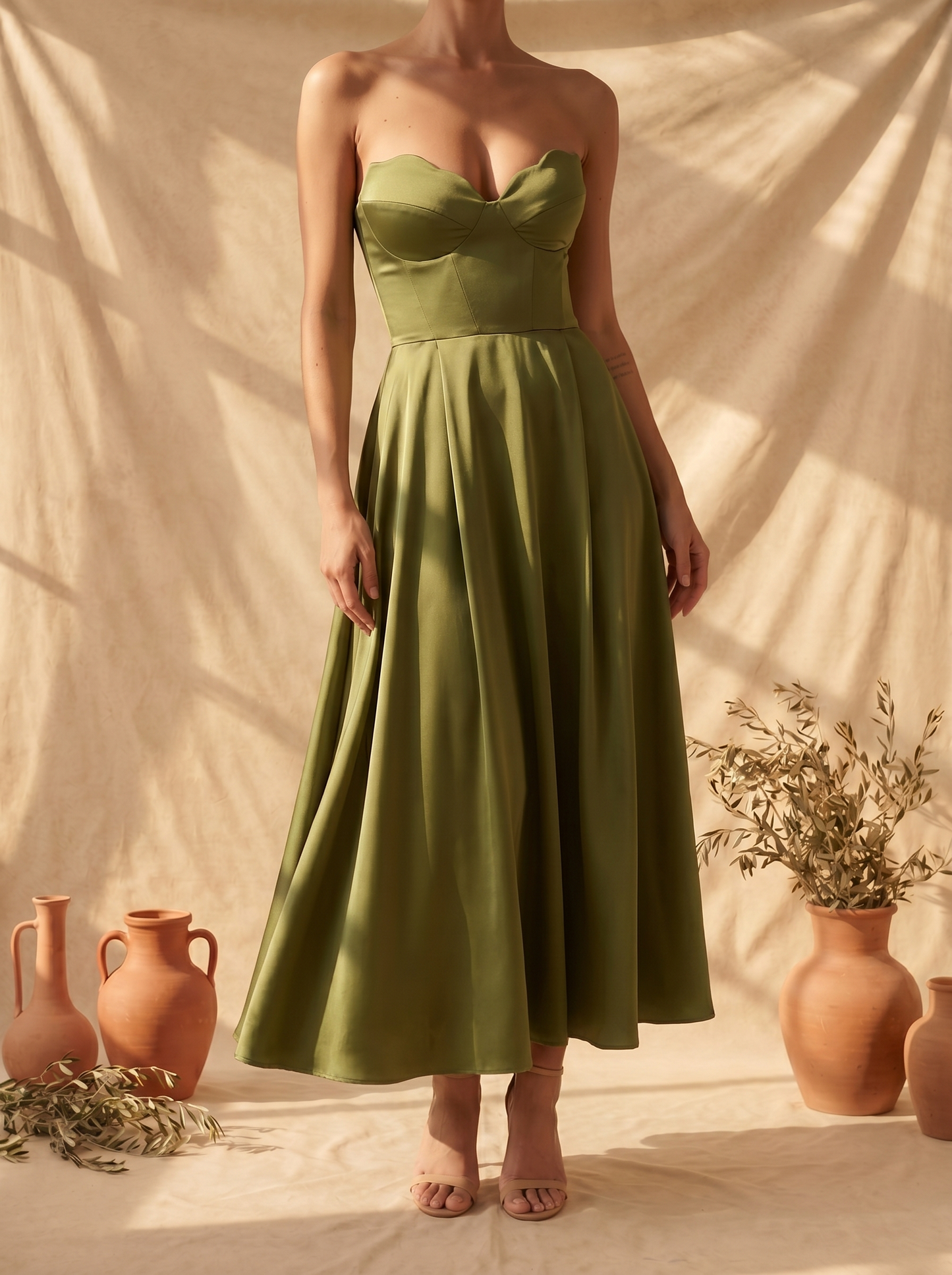Novelle™ Elegante vestido midi sin tirantes