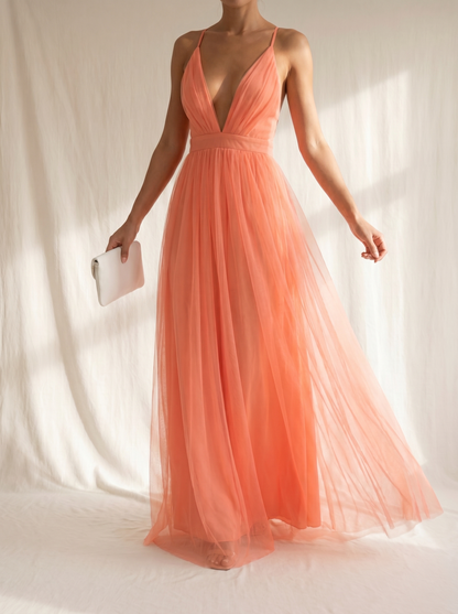 Célinea™ Vestido largo coral claro