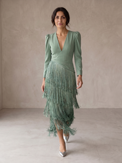 Belmira™ Elegante vestido con mangas con flecos