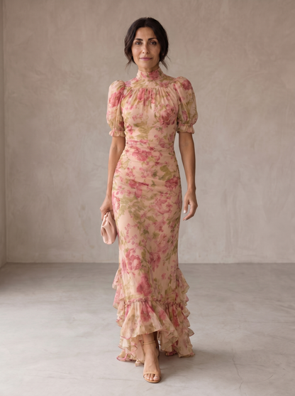 Rosario™ Vestido largo de gasa floral