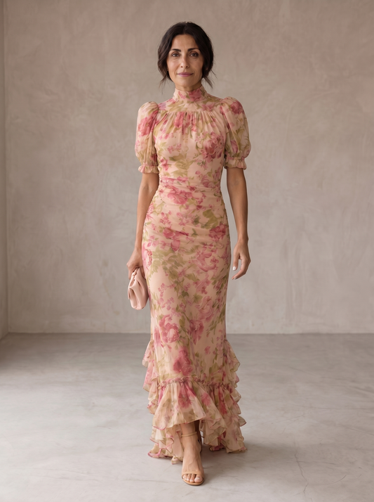 Rosario™ Vestido largo de gasa floral