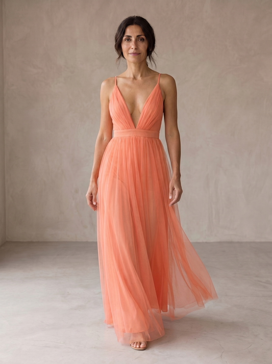 Célinea™ Vestido largo coral claro