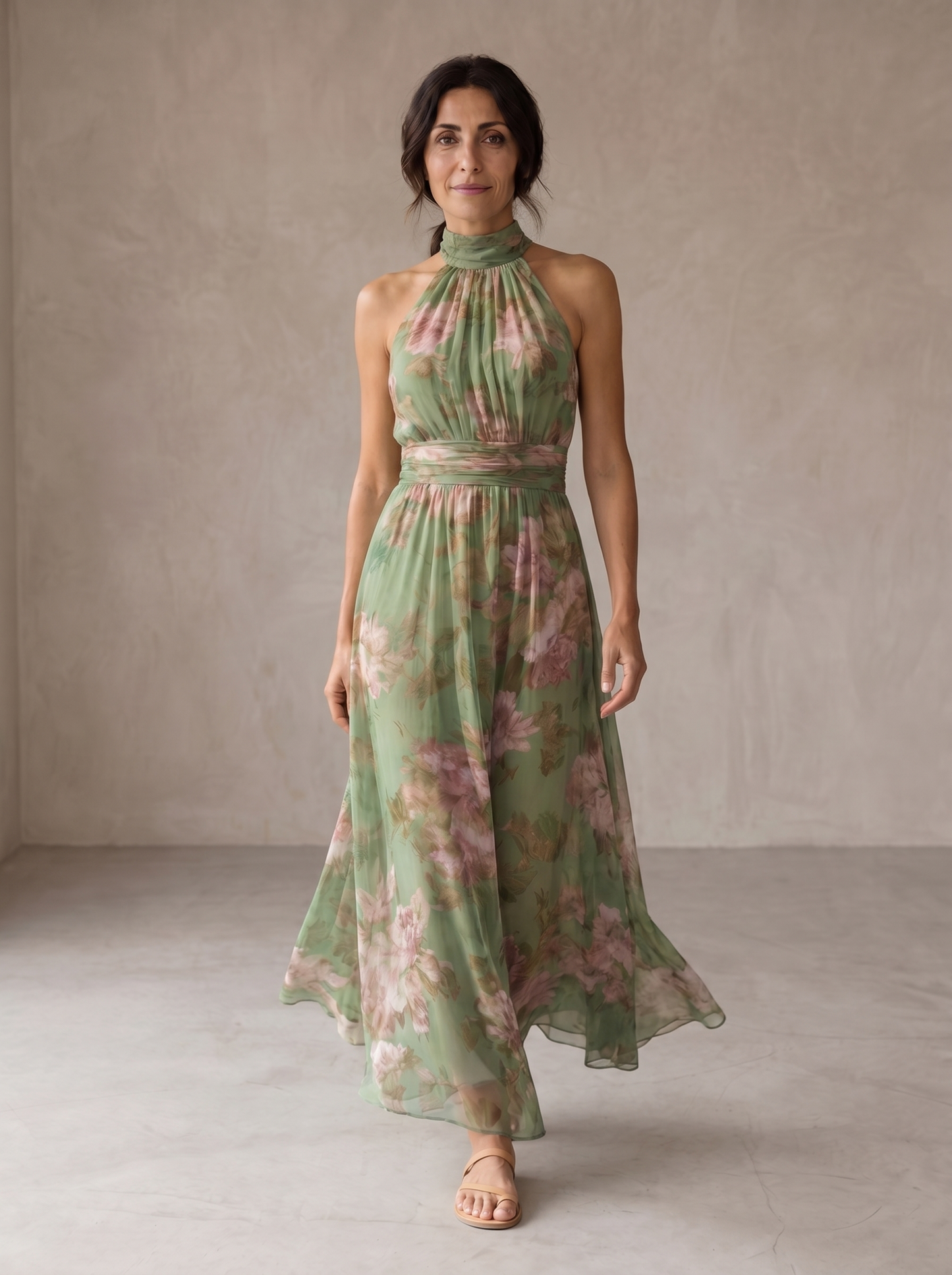 Valisse™ Elegante vestido largo halter con estampado floral
