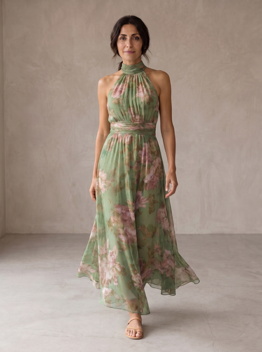 Valisse™ Elegante vestido largo halter con estampado floral