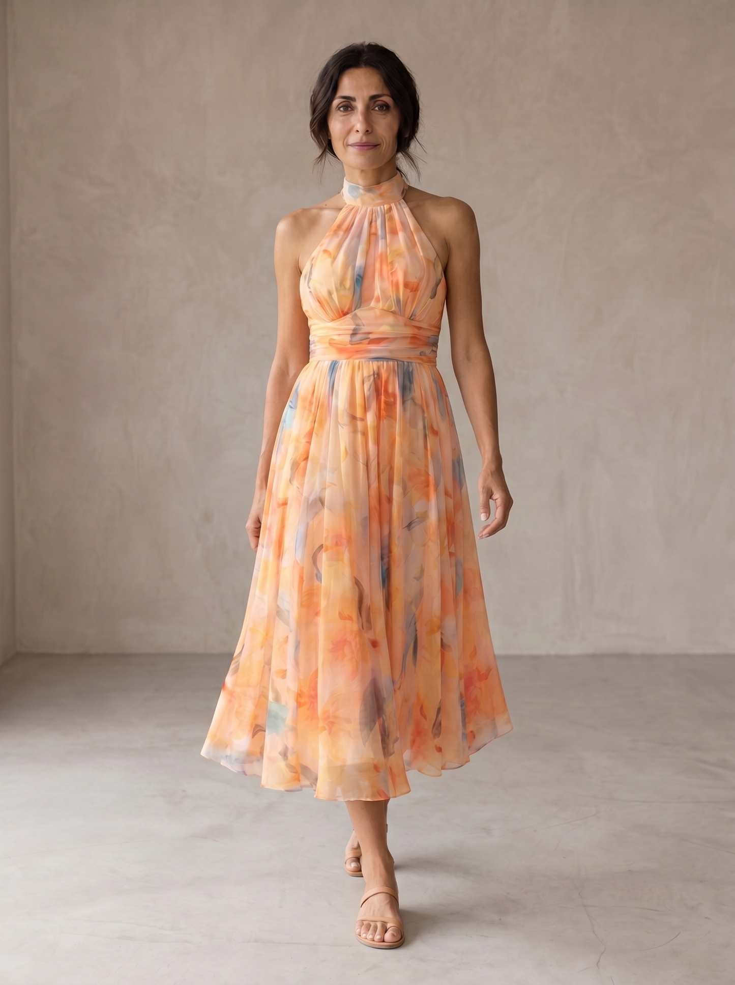 Mavira™ Vestido con escote halter y estampado de acuarela