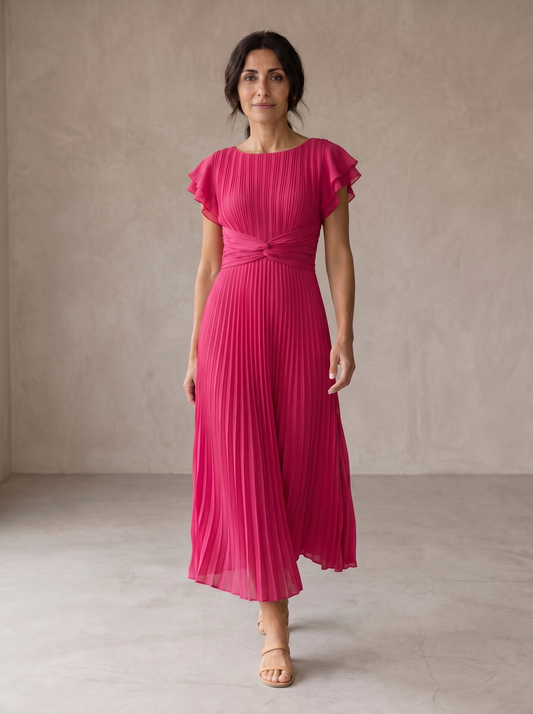 Orlena™ Elegante vestido largo plisado con cintura anudada
