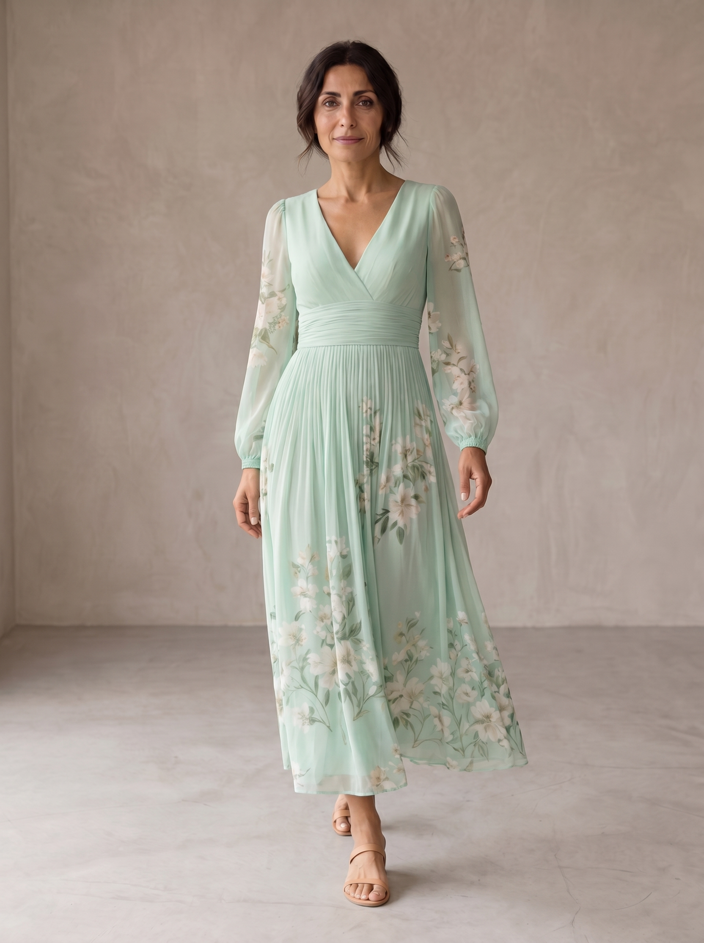 Elviana™ Vestido midi floral verde claro