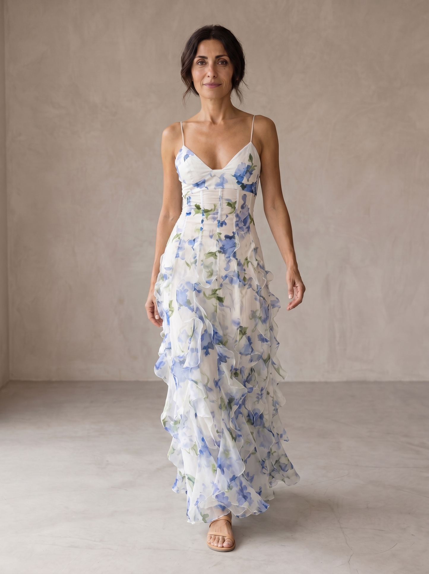 Miréva™ Vestido midi floral con volantes