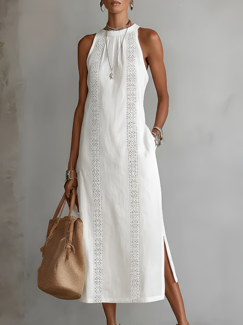 Paulaᵀᴹ Vestido midi de lino con cuello mao