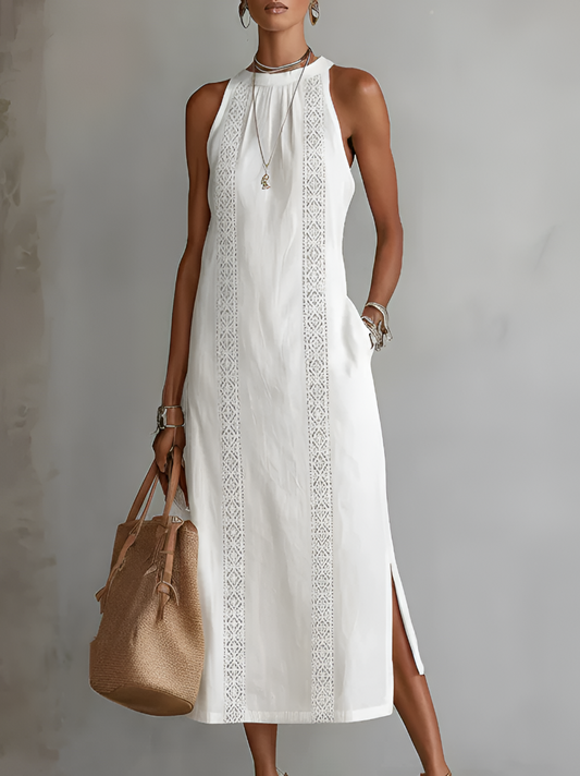 Paulaᵀᴹ Vestido midi de lino con cuello mao