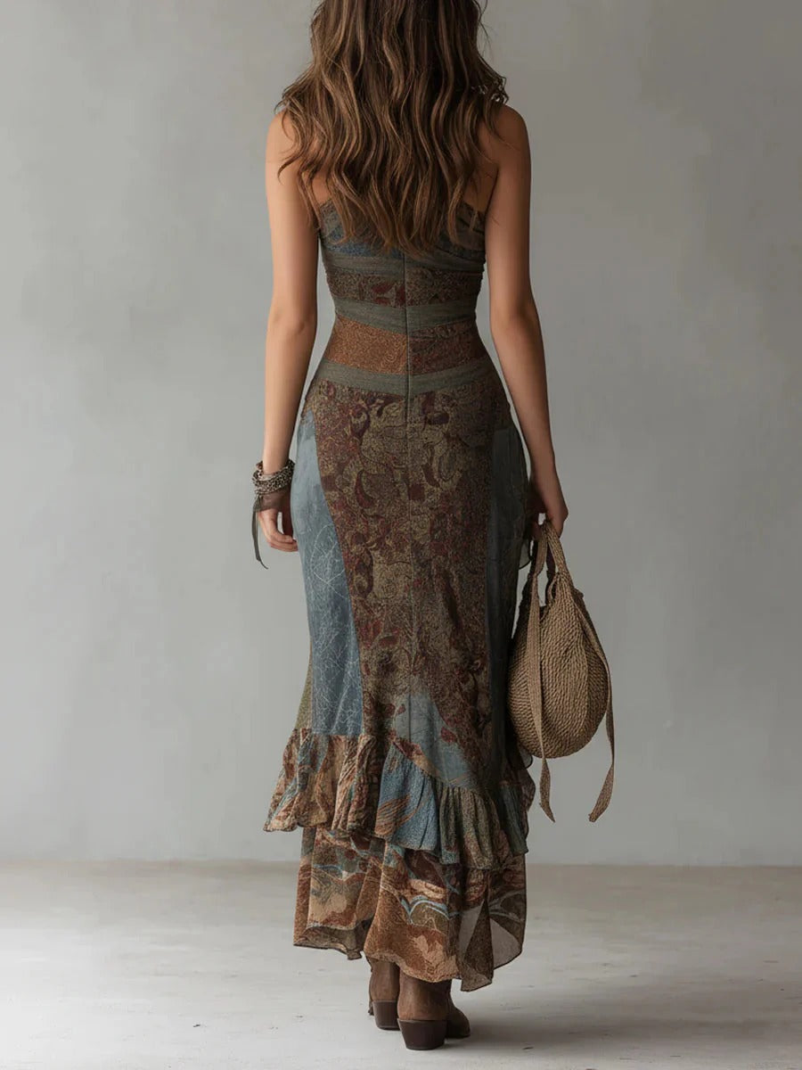 Mariana™ Vestido largo asimétrico con estampado étnico y abertura lateral