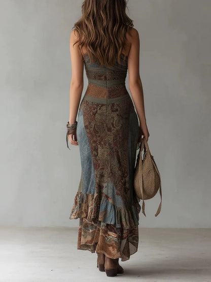 Mariana™ Vestido largo asimétrico con estampado étnico y abertura lateral