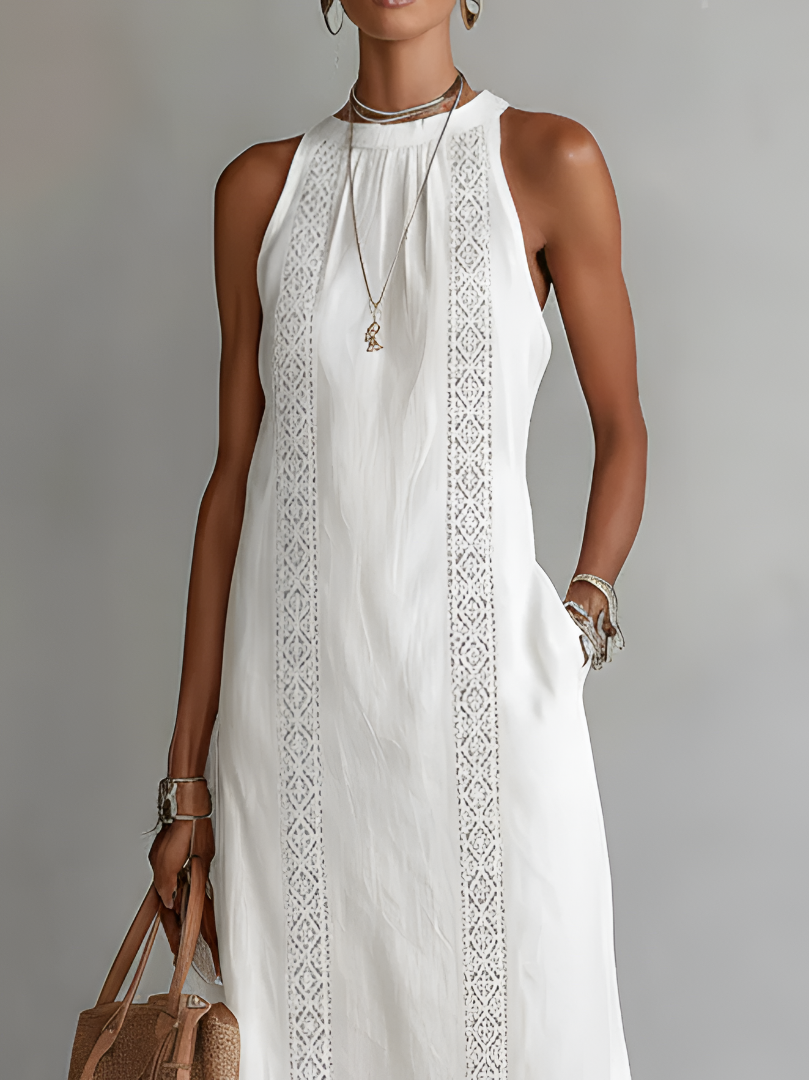 Paulaᵀᴹ Vestido midi de lino con cuello mao