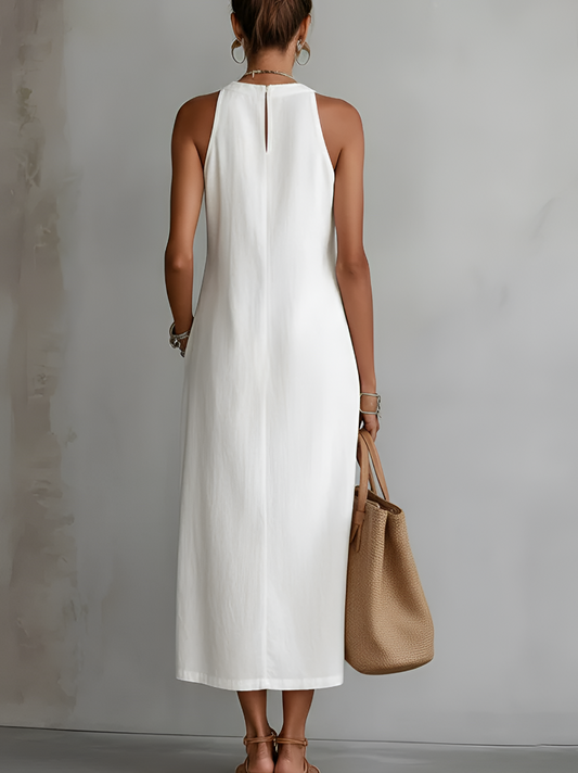 Paulaᵀᴹ Vestido midi de lino con cuello mao