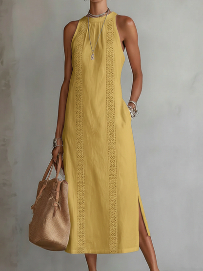 Paulaᵀᴹ Vestido midi de lino con cuello mao