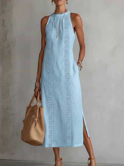 Paulaᵀᴹ Vestido midi de lino con cuello mao