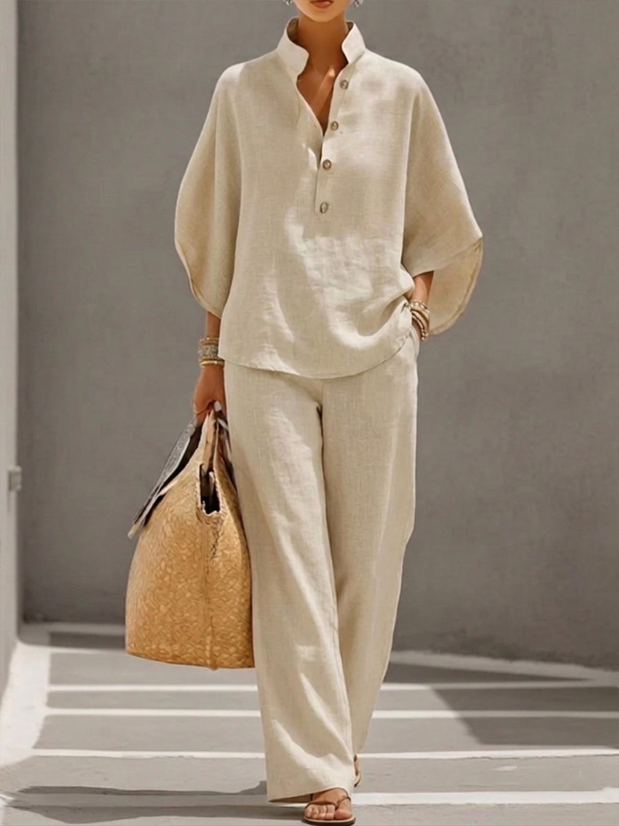 Mariel™ Traje de lino con mangas murciélago y pantalón de pierna ancha