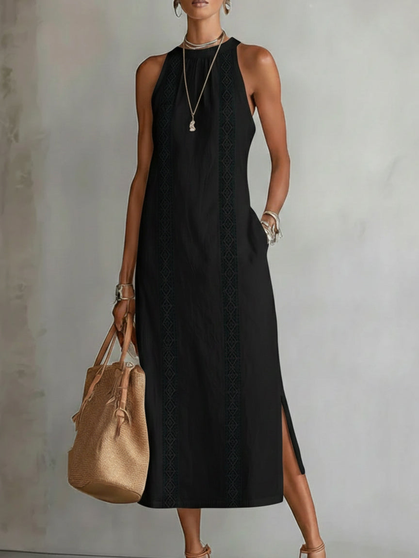 Paulaᵀᴹ Vestido midi de lino con cuello mao