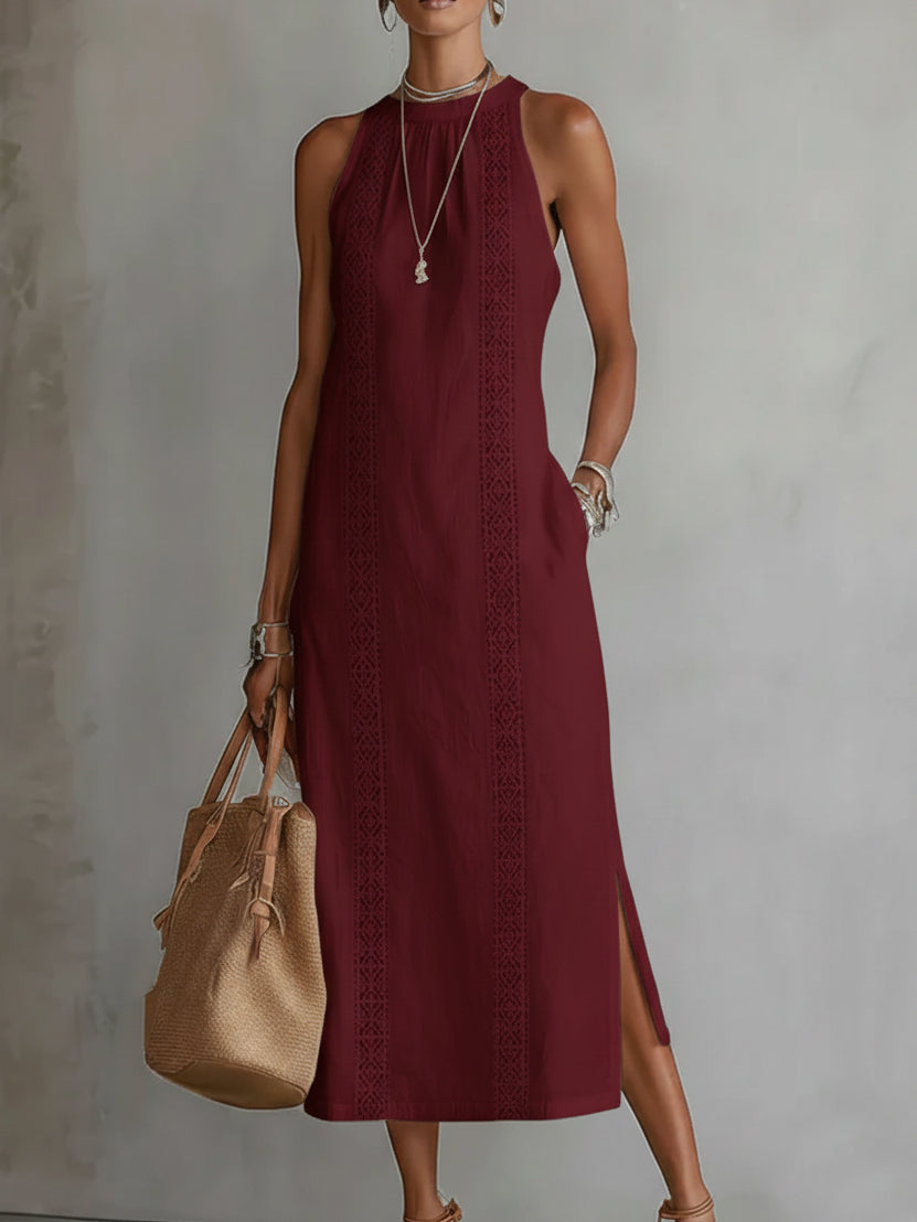 Paulaᵀᴹ Vestido midi de lino con cuello mao