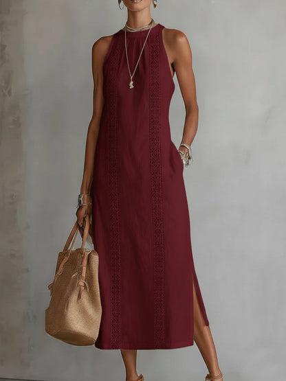 Paulaᵀᴹ Vestido midi de lino con cuello mao